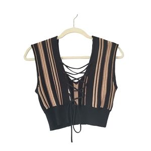 Beige And Black Front And Back Reversible Ribbed Top